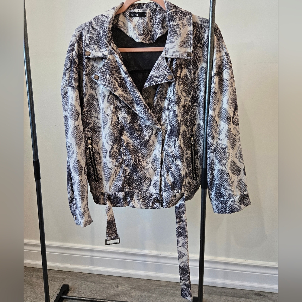 3/55$ - Snakeskin Print Biker Jacket